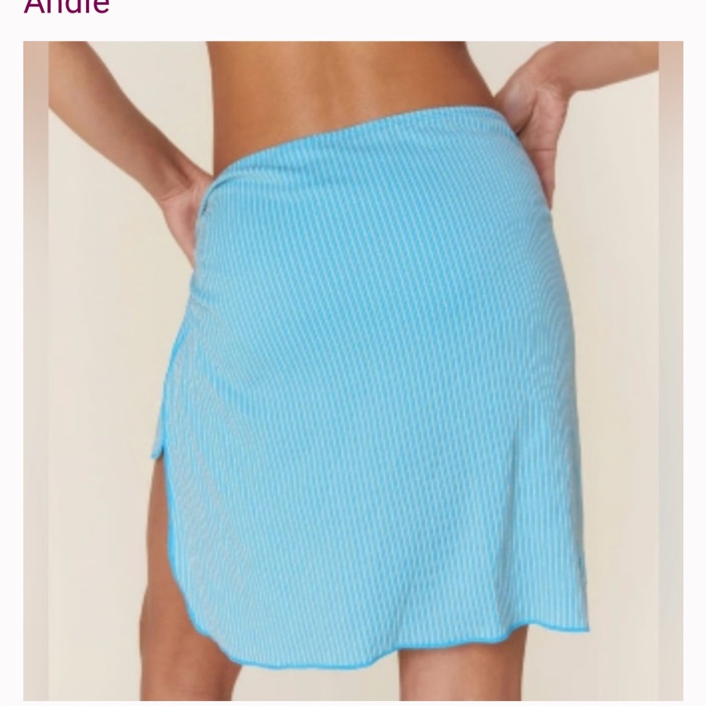NWT- Andie-Turquoise and White Striped Sarong Swim Cover-Up - Picture 2 of 6
